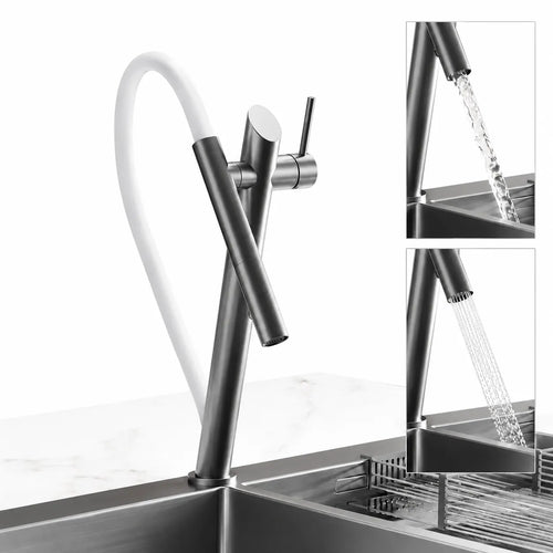 Ausziehbare Einhebel-Küchenarmatur im Profi-Stil mit flexiblem Auslauf und 2 Strahlarten - Savelli - Bild 5