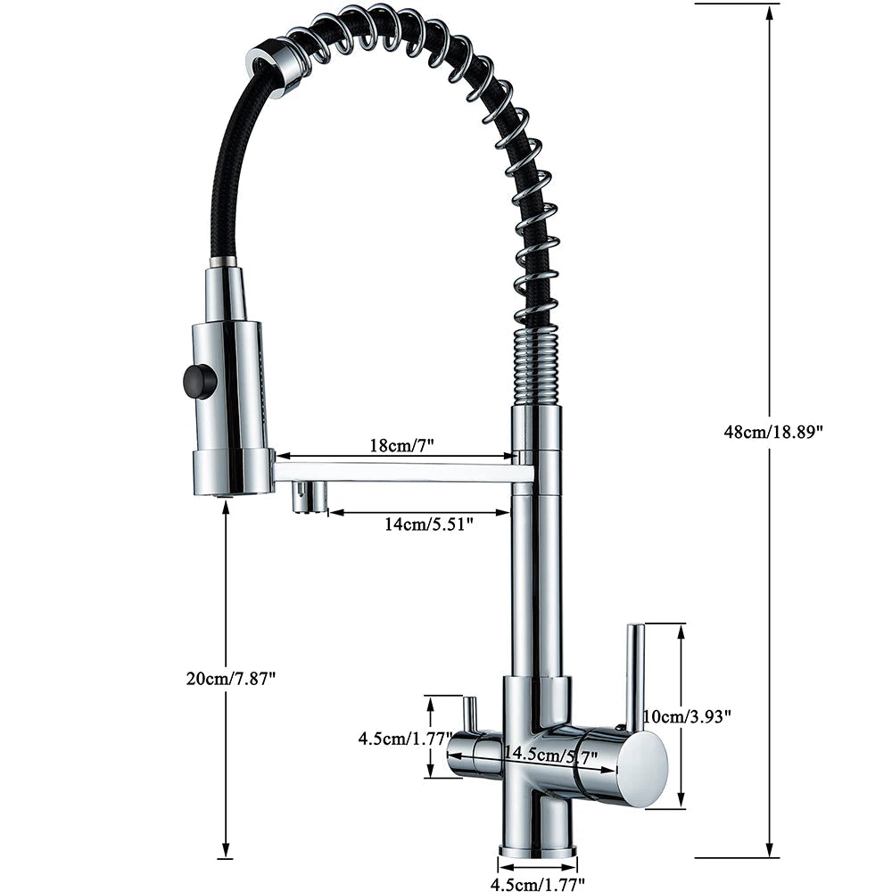 Torneira para Cozinha com Filtro 3 Vias Purificadora e Mola Extensível em Latão - Savelli