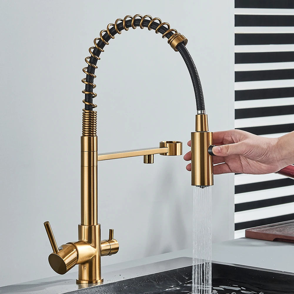 Torneira para Cozinha com Filtro 3 Vias Purificadora e Mola Extensível em Latão - Savelli