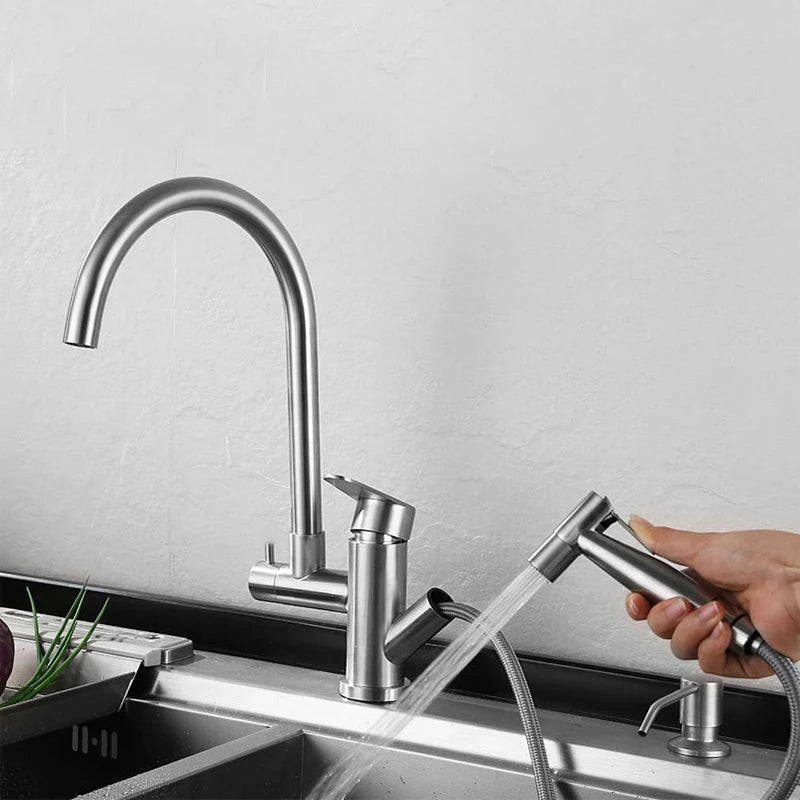 Torneira para Cozinha Misturador Bica Alta com Ducha Extensível Pressurizada em Aço Inox - Savelli