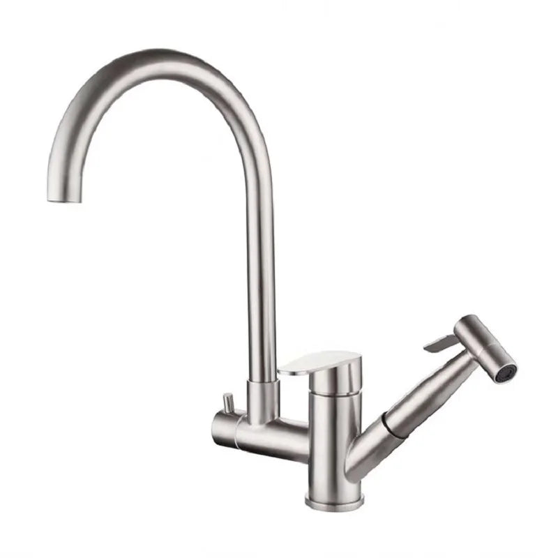 Torneira para Cozinha Misturador Bica Alta com Ducha Extensível Pressurizada em Aço Inox - Savelli