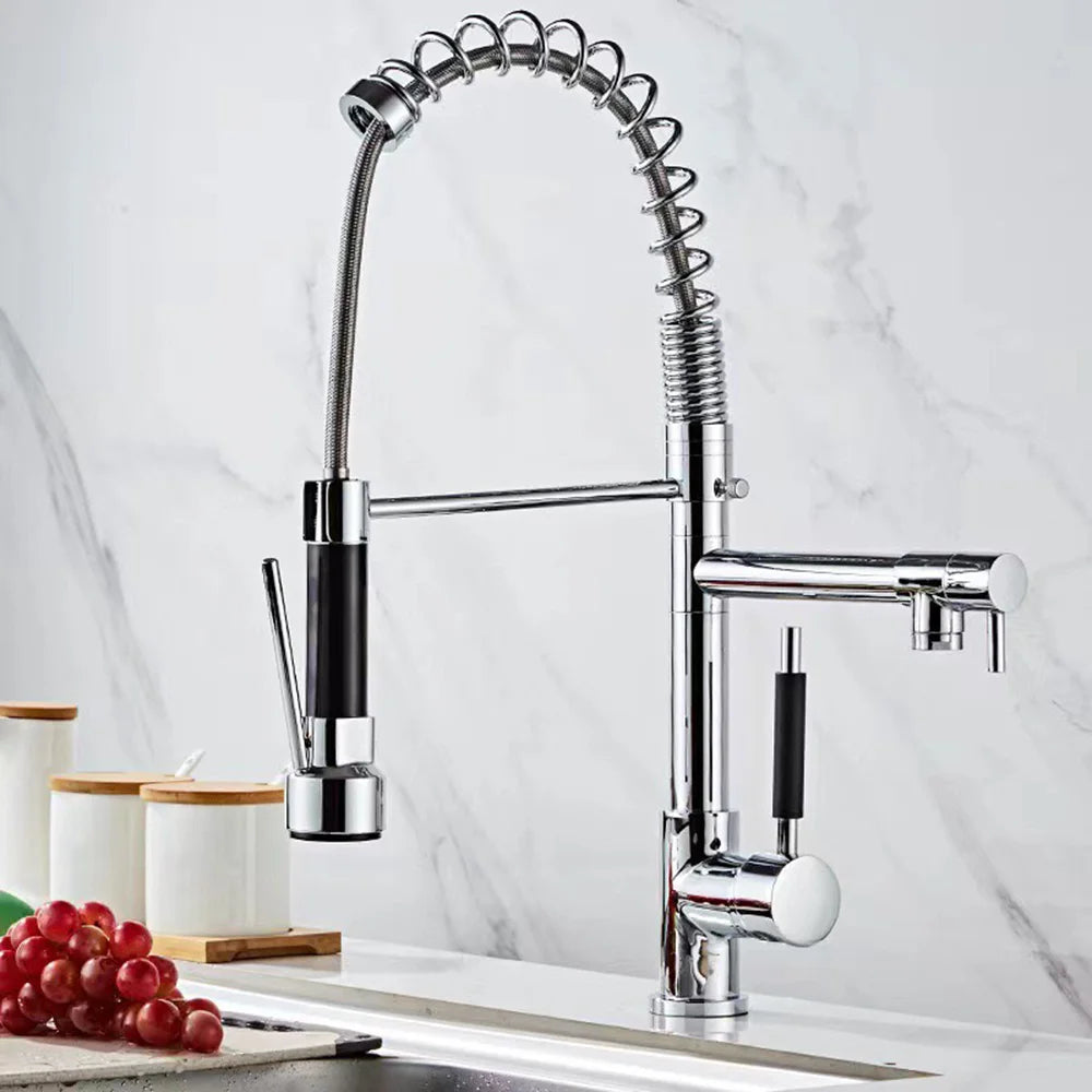 Torneira de Cozinha Gourmet Monocomando com Mola Extensível e Bica Dupla - Savelli