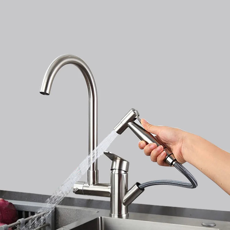 Torneira para Cozinha Misturador Bica Alta com Ducha Extensível Pressurizada em Aço Inox - Savelli