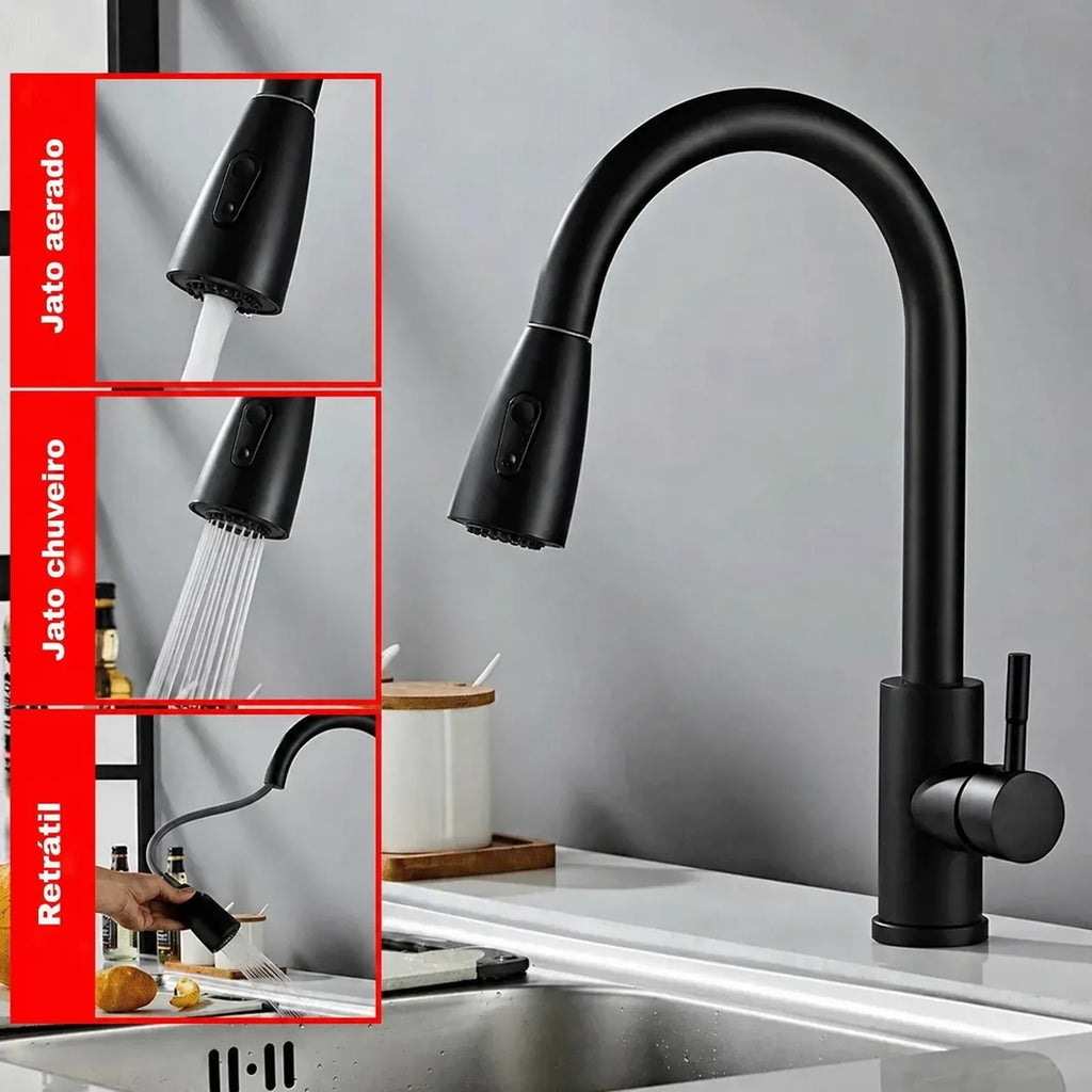 Torneira de Cozinha Gourmet Monocomando Extensível Aço Inox - Savelli