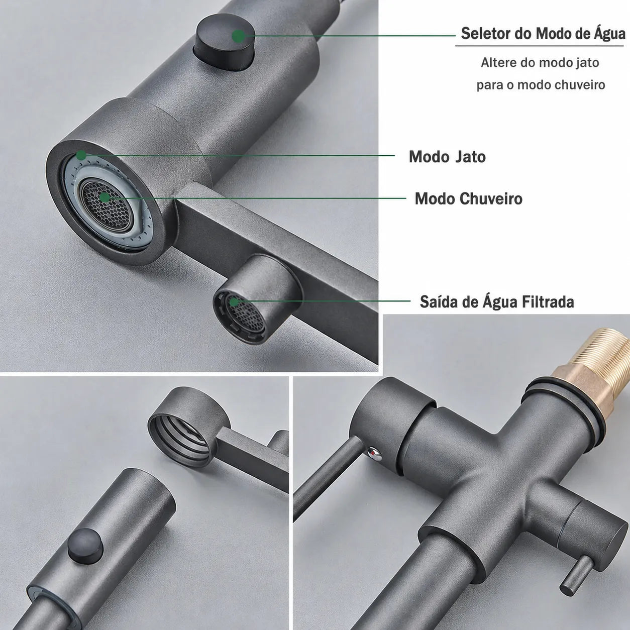 Torneira para Cozinha com Filtro 3 Vias Purificadora e Mola Extensível em Latão - Savelli